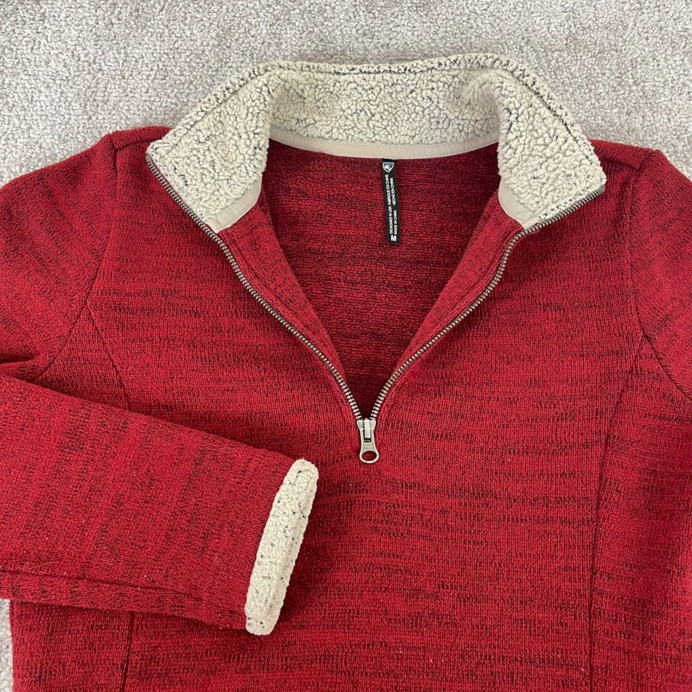Kuhl 1/4 Zip Pullover Womens Medium Fleece Shearling Trim Sweater Jacket Red